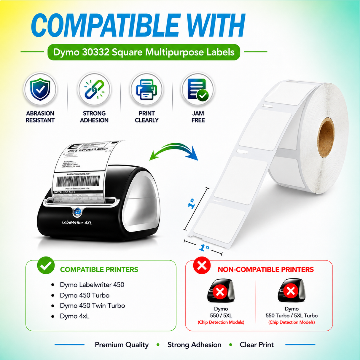 30332 Multipurpose Labels Compatible with Dymo LabelWriter – 1" x 1" | Crisp Print | Strong Adhesive | Jam-Free | 750 Labels Per Roll