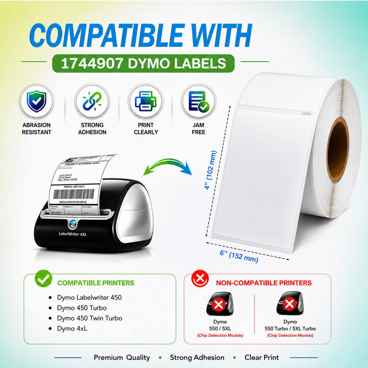 1744907 Shipping Labels Compatible with Dymo LabelWriter – 4" x 6" | Crisp Print | Strong Adhesive | Jam-Free | 220 Labels Per Roll