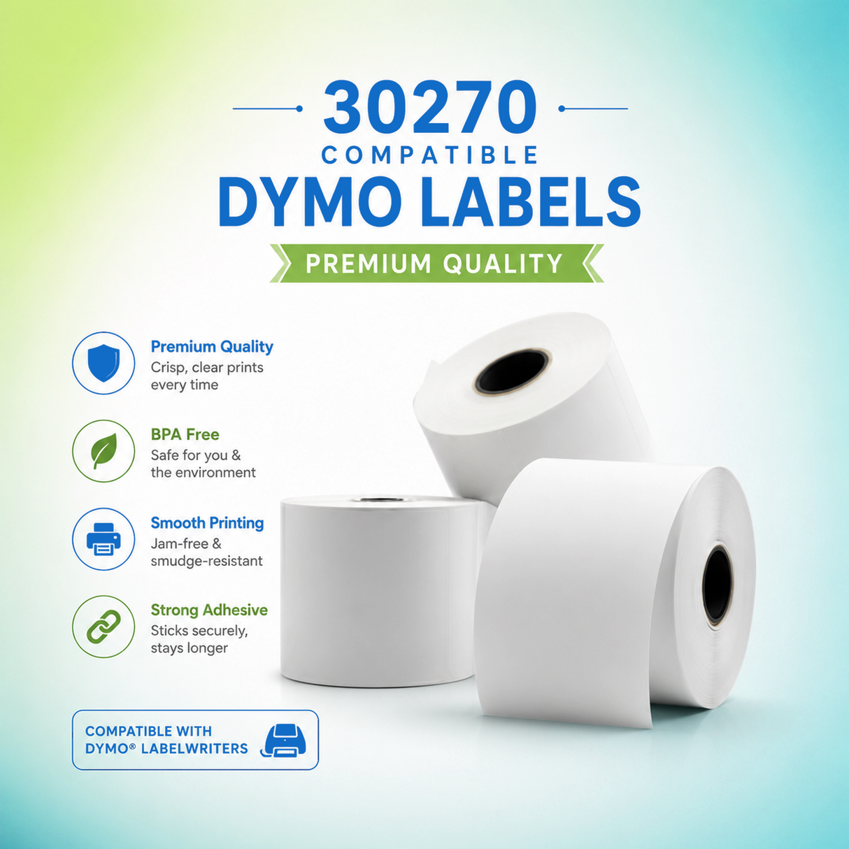 30270 Receipt Paper Rolls Compatible with Dymo | Crisp Print | 2-7/16" (inches) x 300' (feet) Long | Jam-Free| Crisp Print