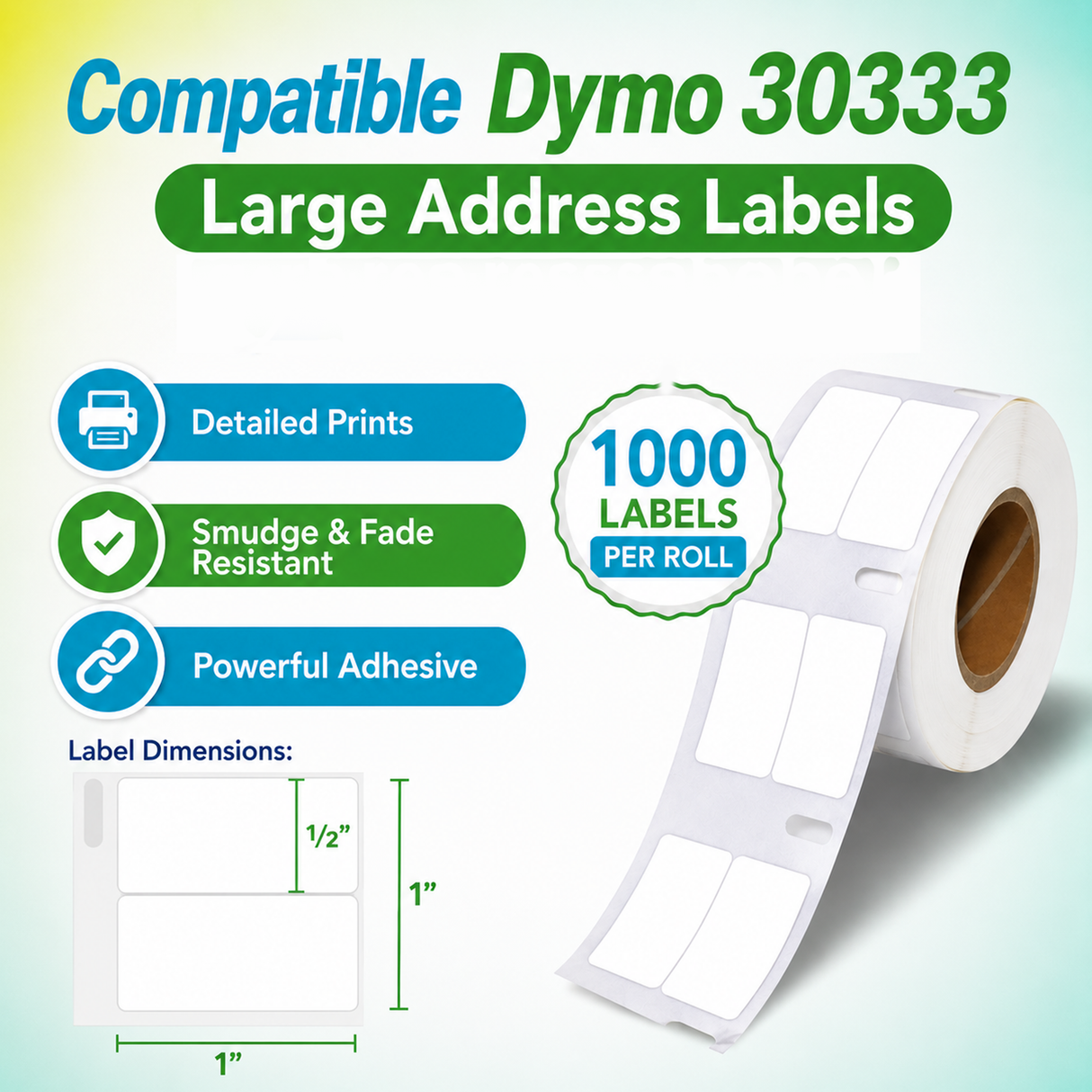 30333 Multipurpose Labels Compatible with Dymo LabelWriter – 1/2" x 1" | Crisp Print | Strong Adhesive | Jam-Free| 1,000 Labels Per Roll