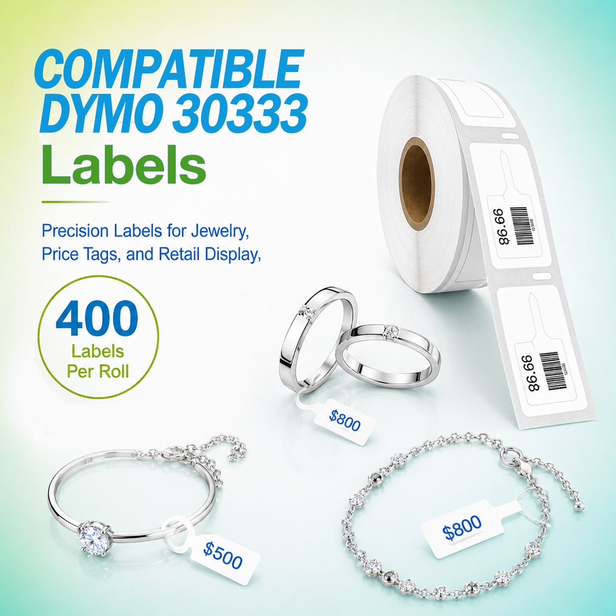 30373 Price Tag/Jewelry Labels Compatible with Dymo LabelWriter - 7/8” x 15/16”– Crisp Print | Strong Adhesive | Jam-Free | 400 Labels Per Roll