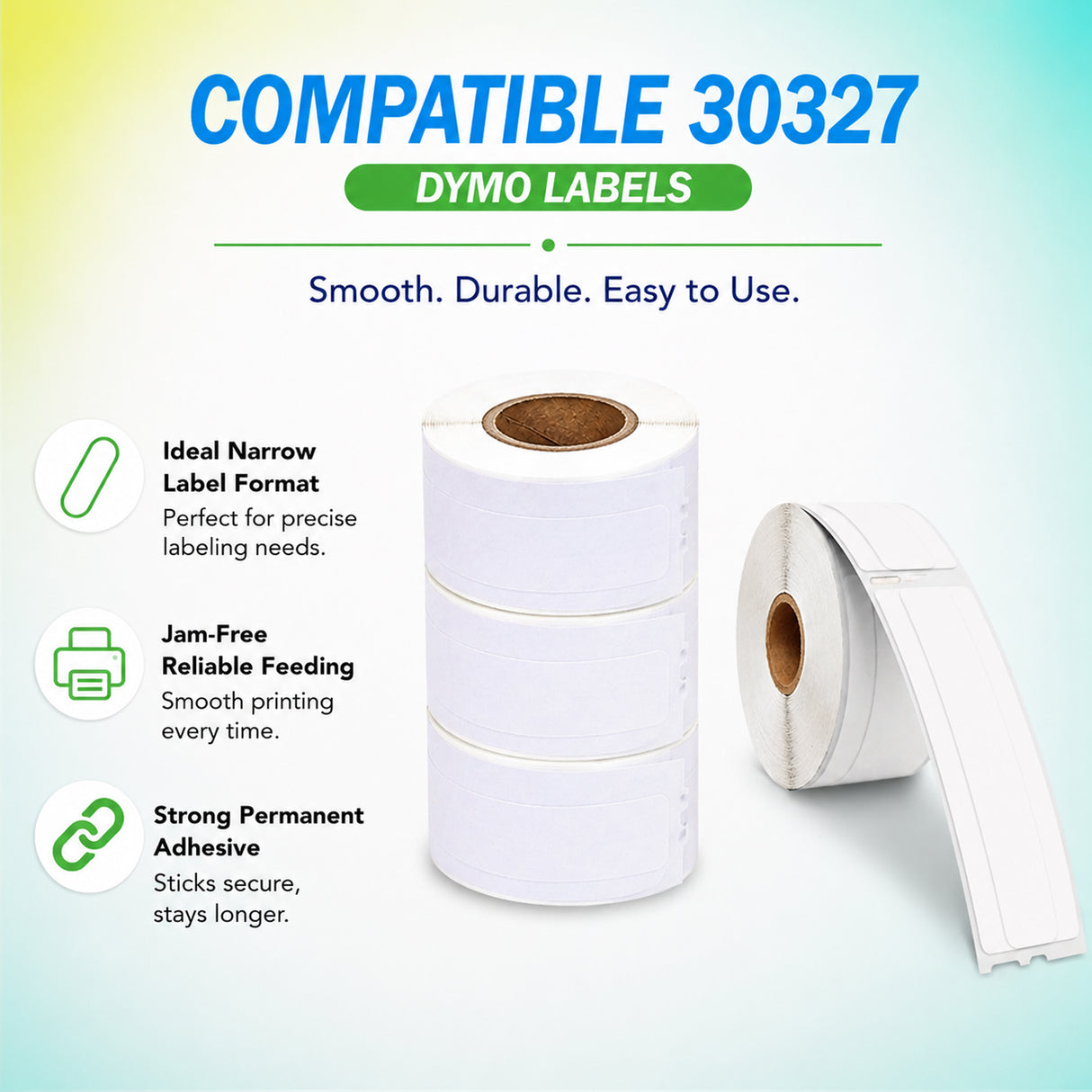 30327 File Folder Labels Compatible with Dymo LabelWriter– 9/16" x 3-7/16" | Crisp Print | Strong Adhesive | Jam-Free | 130 Labels Per Roll
