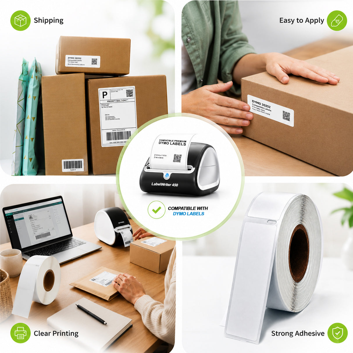 30321 Premium Compatible Dymo Multipurpose Labels ā 3-1/2" x 1-4/10" | Sharp Print | Strong Adhesive | Jam-Free | 260 Labels/Roll