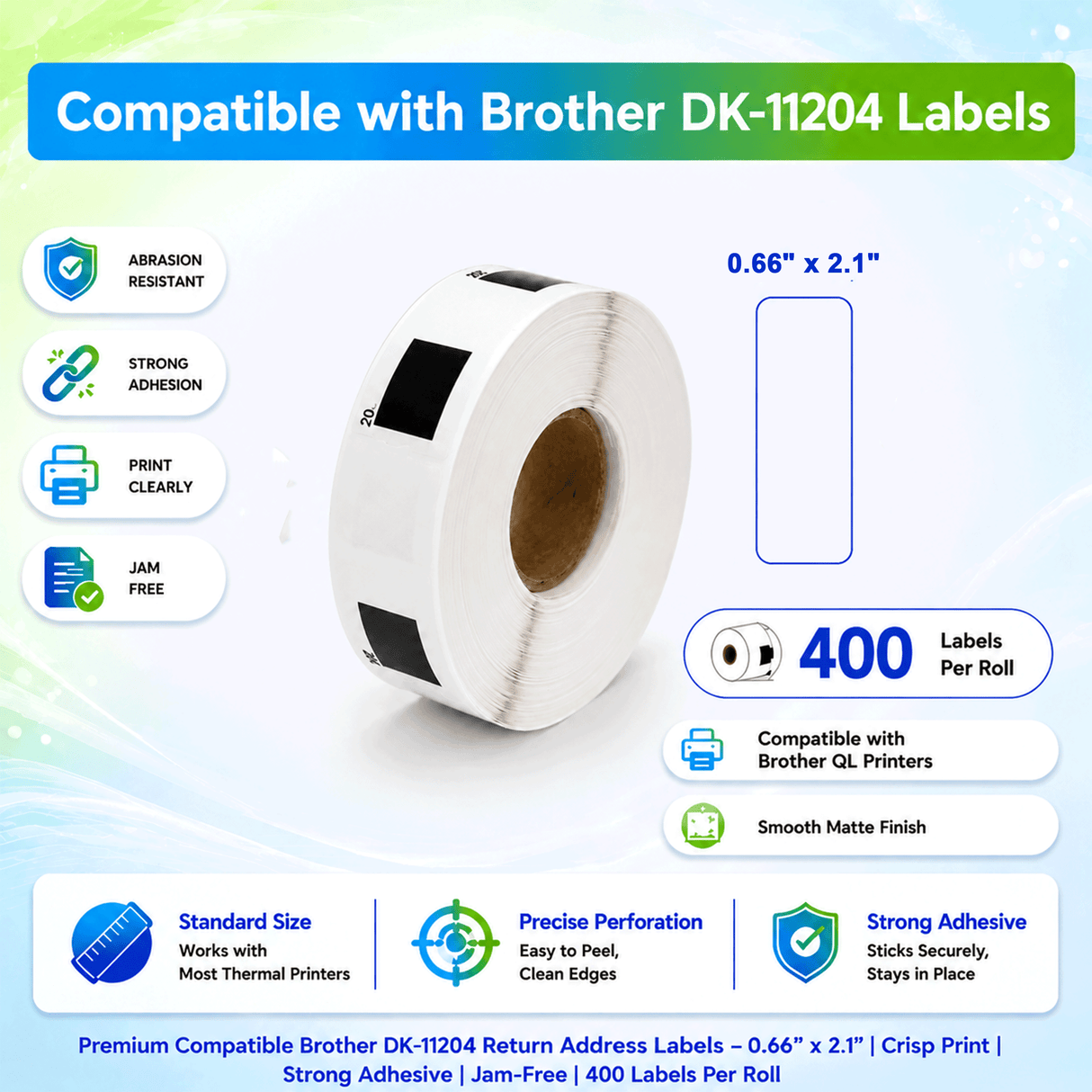 Brother DK-1204 Compatible Return Address Labels ā 0.66" x 2.1" | Crisp Print | Strong Adhesive | Jam-Free | 400 Labels Per Roll