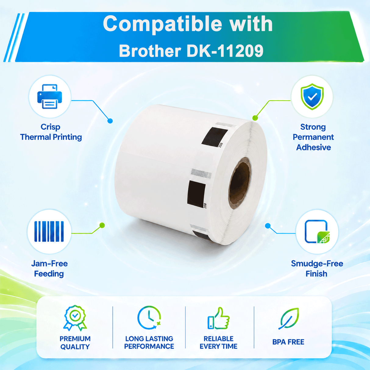 Brother DK-1209 Compatible Large Address Labels ā 1.1" x 2.4" | Crisp Print | Strong Adhesive | Jam-Free | 800 Labels Per Roll