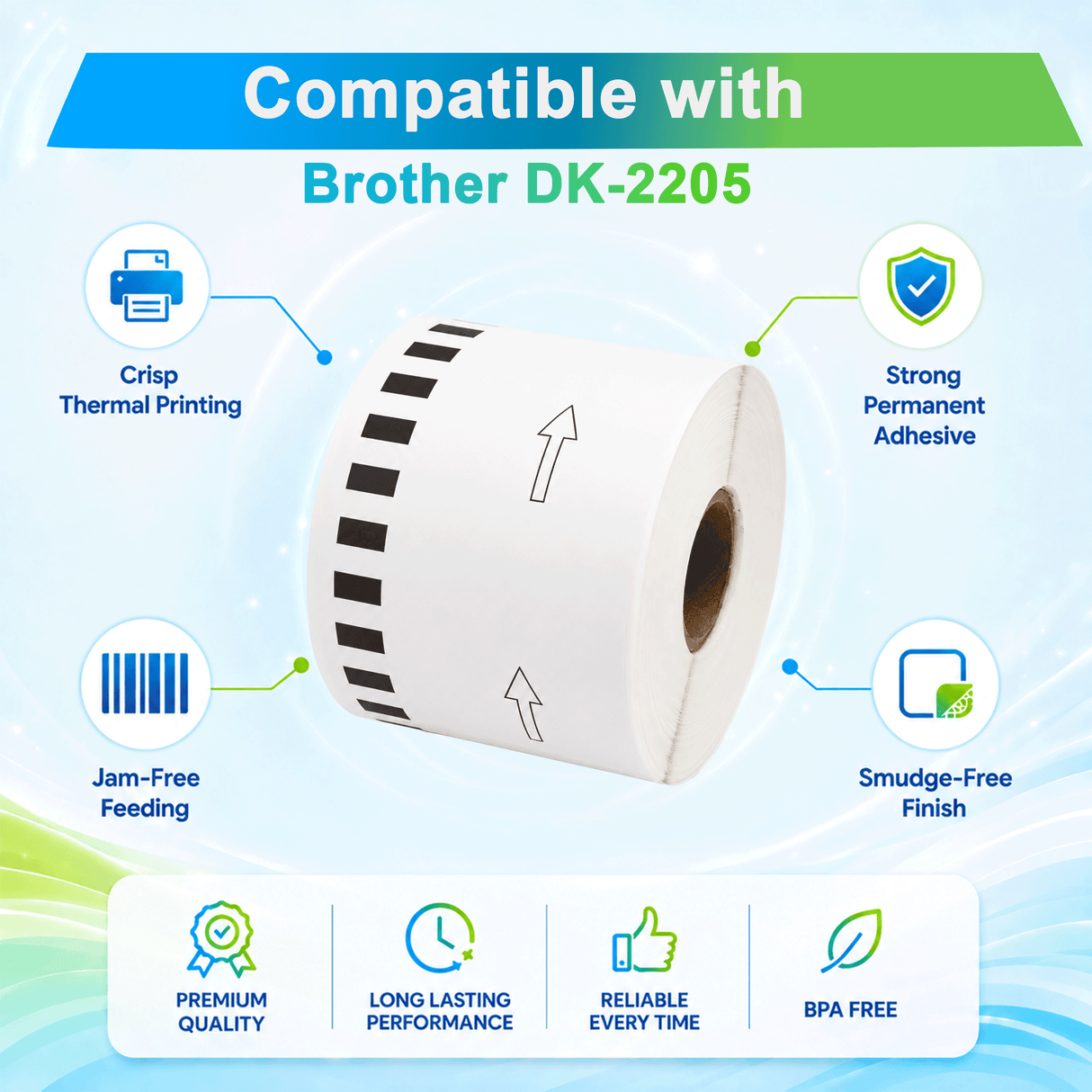 Brother DK-2205 Premium Compatible Continuous Paper Labels ā 2.4" x 100 ft | Crisp Print | Strong Adhesive | Jam-Free
