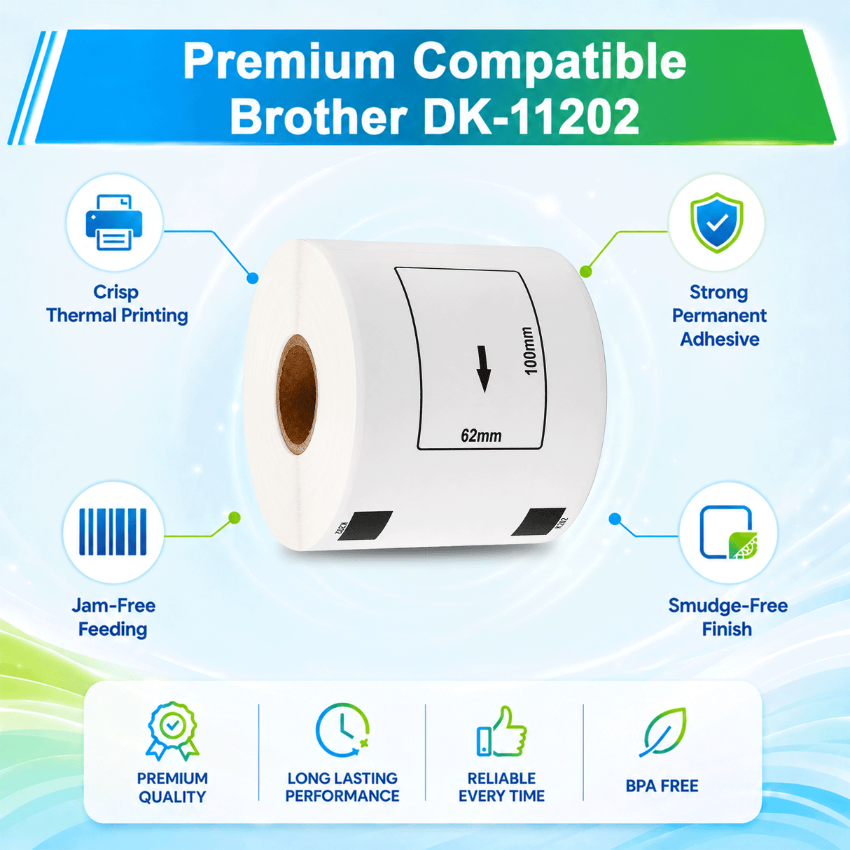 Brother DK-1202 Compatible Shipping / Multipurpose Labels – 2.4" x 4" | Crisp Print | Strong Adhesive | Jam-Free | 300 Labels Per Roll