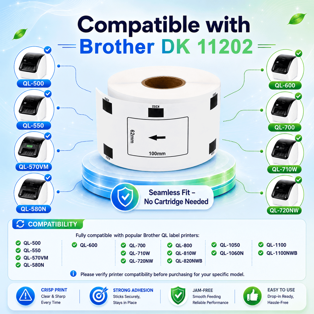 Brother DK-1202 Compatible Shipping / Multipurpose Labels – 2.4" x 4" | Crisp Print | Strong Adhesive | Jam-Free | 300 Labels Per Roll
