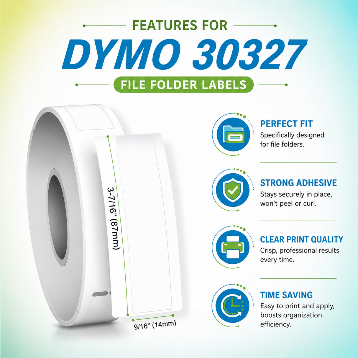30327 File Folder Labels Compatible with Dymo LabelWriter– 9/16" x 3-7/16" | Crisp Print | Strong Adhesive | Jam-Free | 130 Labels Per Roll