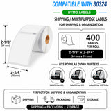 30324 Media Labels Compatible with Dymo LabelWriter – 2-1/8" x 2-3/4" | Crisp Print | Strong Adhesive | Jam-Free | 400 Labels Per Roll
