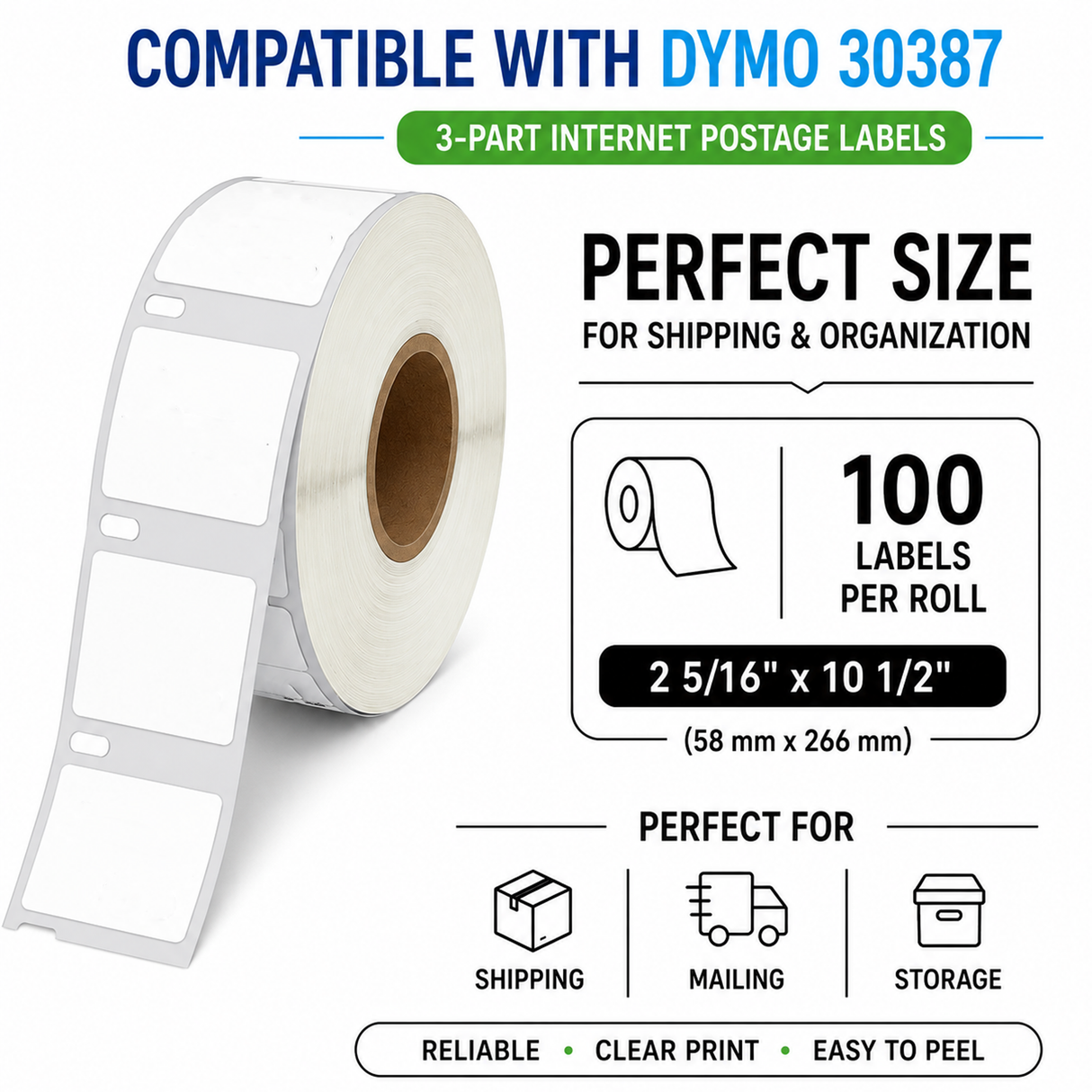 30387 3-Part Internet Postage Labels Compatible with Dymo LabelWriter – 2 5/16″ In Height X 10 1/2″ | Crisp Print | Strong Adhesive | Jam-Free | Shipping & Postage Ready | 100 Labels Per Roll