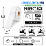 30336 Multipurpose Labels Compatible with Dymo LabelWriter |   1” x 2 1/8”– Crisp Print | Strong Adhesive | Jam-Free | 500 Labels Per Roll