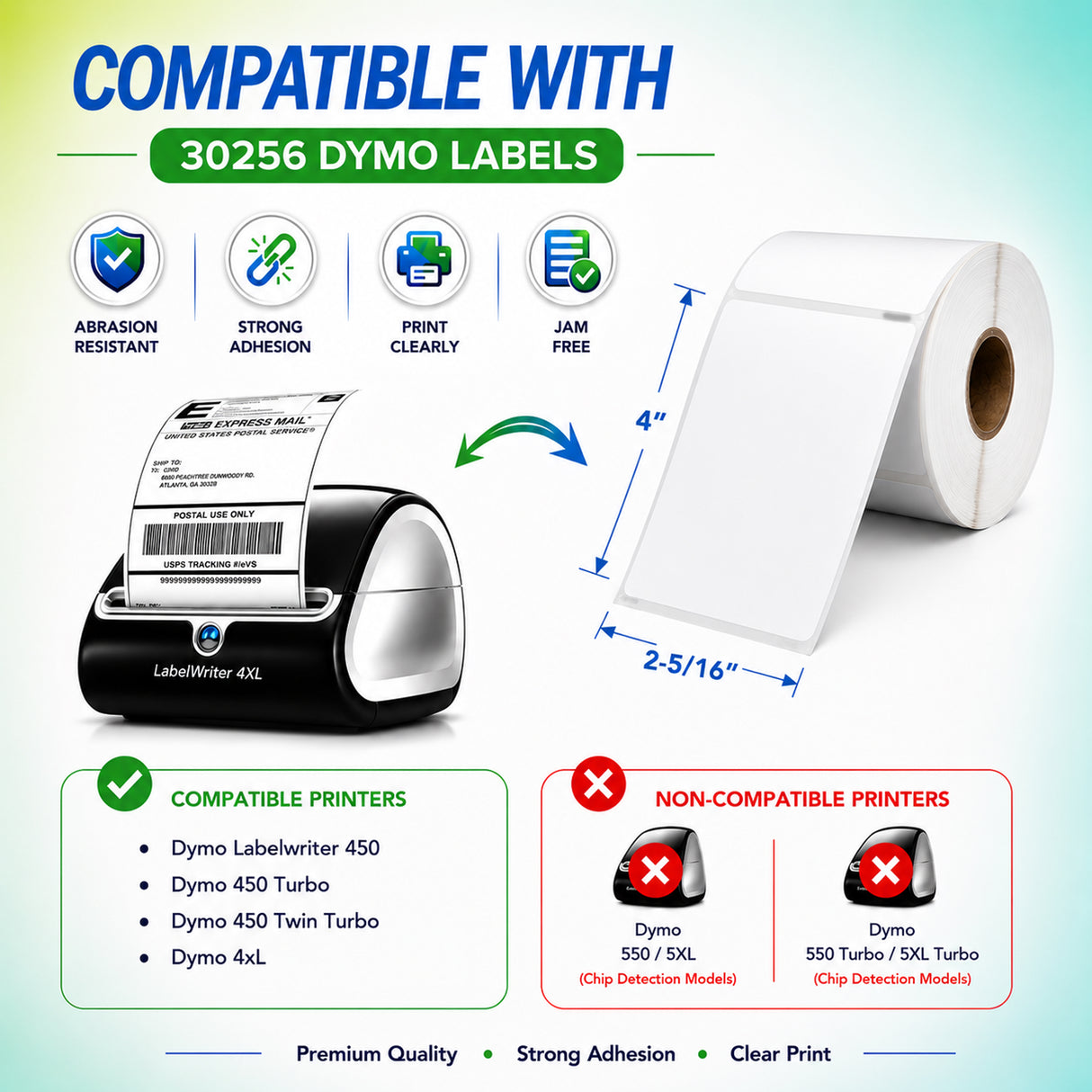 30256 Shipping Labels Compatible with Dymo  – 2-5/16" x 4" |  Crisp Print | Strong Adhesive | Jam-Free" | 300 Labels Per Roll