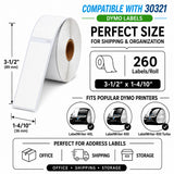 30321 Premium Compatible Dymo Multipurpose Labels – 3-1/2" x 1-4/10" | Sharp Print | Strong Adhesive | Jam-Free | 260 Labels/Roll