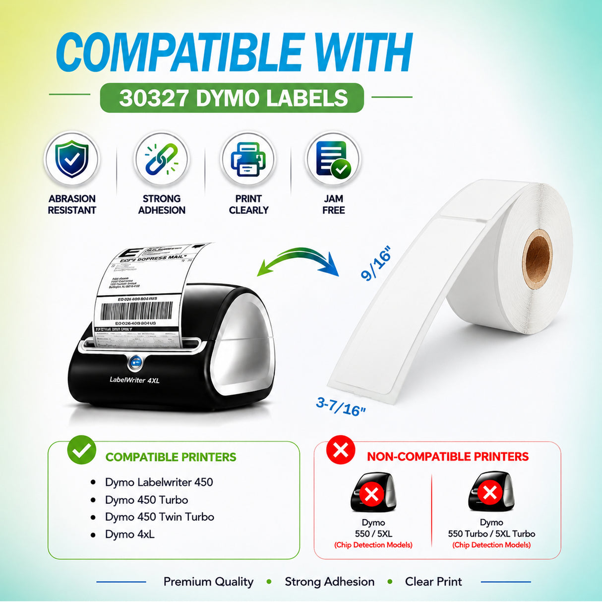 30327 File Folder Labels Compatible with Dymo LabelWriter– 9/16" x 3-7/16" | Crisp Print | Strong Adhesive | Jam-Free | 130 Labels Per Roll