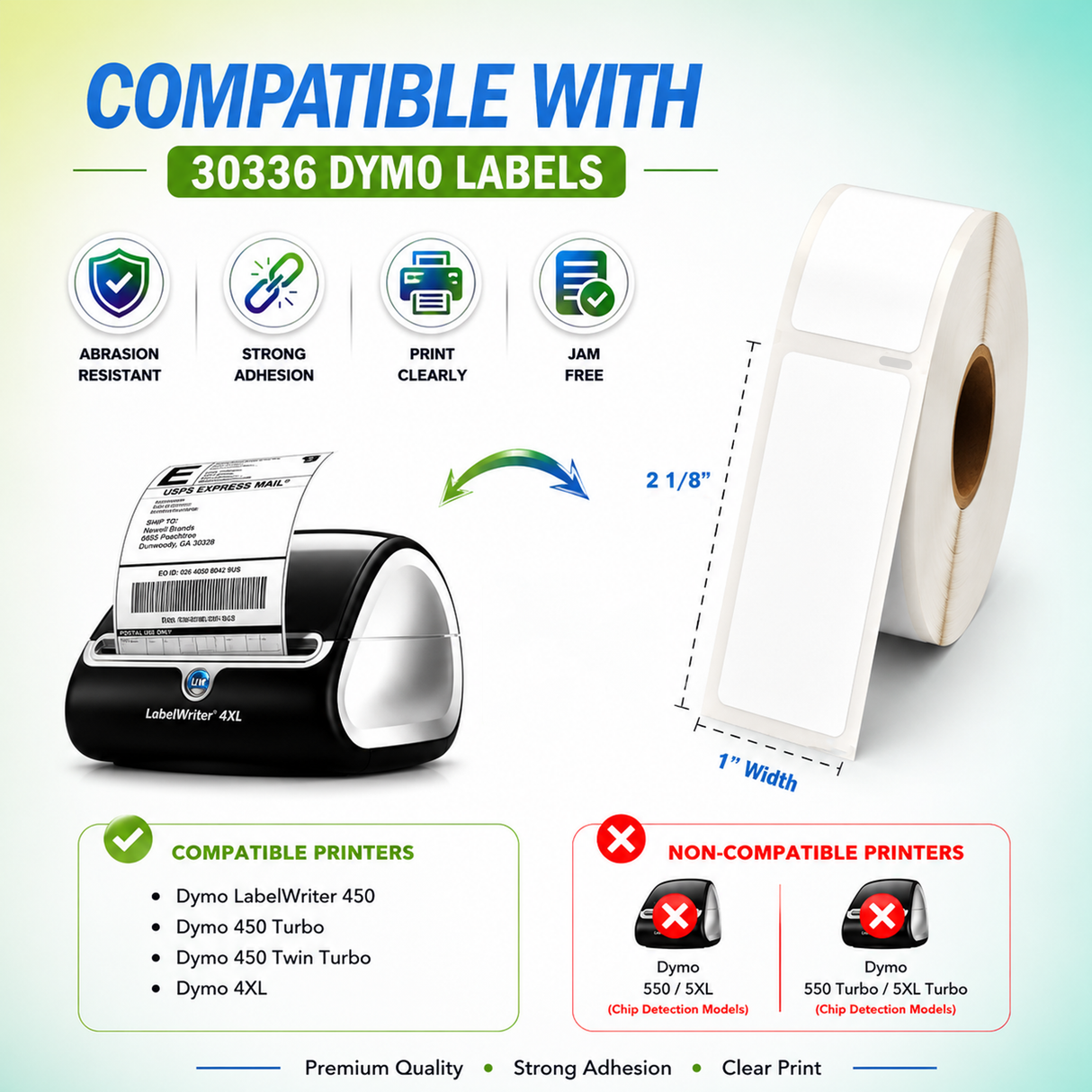 30336 Multipurpose Labels Compatible with Dymo LabelWriter |   1” x 2 1/8”– Crisp Print | Strong Adhesive | Jam-Free | 500 Labels Per Roll