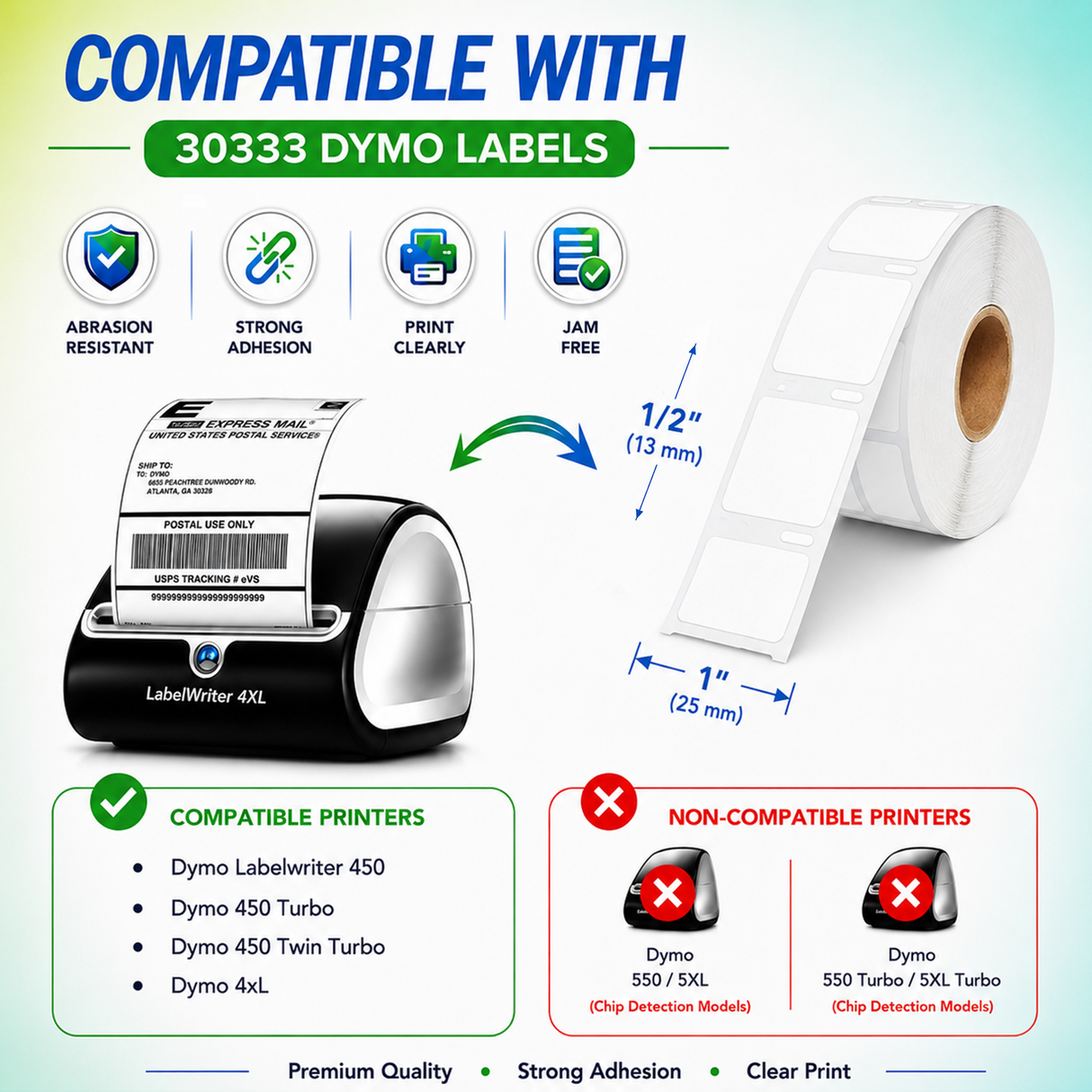 30333 Multipurpose Labels Compatible with Dymo LabelWriter – 1/2" x 1" | Crisp Print | Strong Adhesive | Jam-Free| 1,000 Labels Per Roll