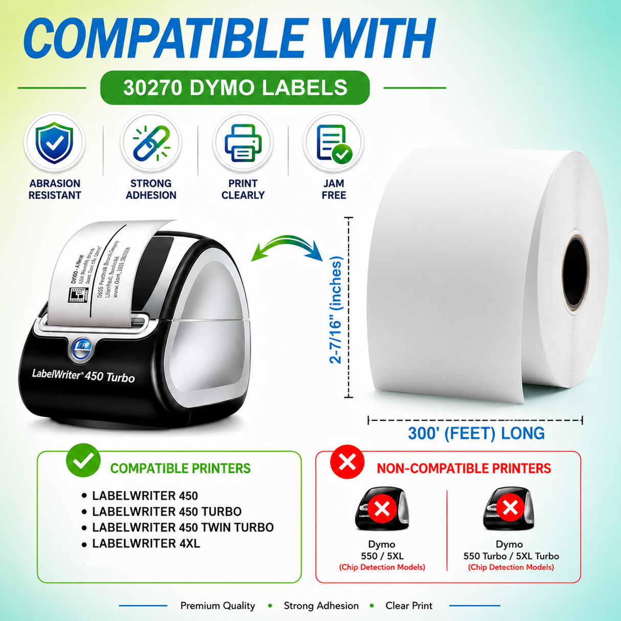 30270 Receipt Paper Rolls Compatible with Dymo  | Crisp Print | 2-7/16" (inches) x 300' (feet) Long | Jam-Free| Crisp Print