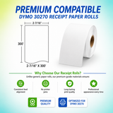 30270 Receipt Paper Rolls Compatible with Dymo  | Crisp Print | 2-7/16" (inches) x 300' (feet) Long | Jam-Free| Crisp Print