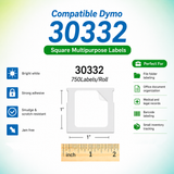 30332 Multipurpose Labels Compatible with Dymo LabelWriter – 1" x 1" | Crisp Print | Strong Adhesive | Jam-Free | 750 Labels Per Roll