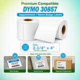 30857 Name Badge Labels/Appointment Labels Compatible with Dymo LabelWriter – 2-1/4" x 4" | Crisp Print | Strong Adhesive | Jam-Free | 250 Labels Per Roll