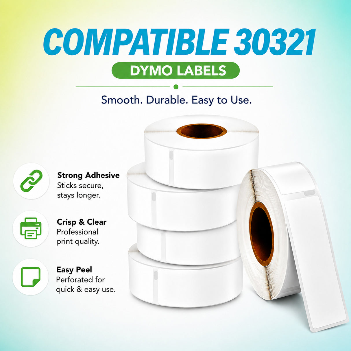 30321 Premium Compatible Dymo Multipurpose Labels – 3-1/2" x 1-4/10" | Sharp Print | Strong Adhesive | Jam-Free | 260 Labels/Roll