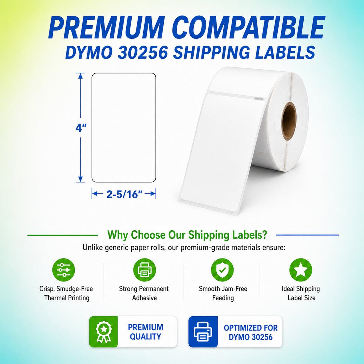 30256 Shipping Labels Compatible with Dymo  – 2-5/16" x 4" |  Crisp Print | Strong Adhesive | Jam-Free" | 300 Labels Per Roll