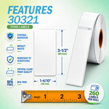 30321 Premium Compatible Dymo Multipurpose Labels – 3-1/2" x 1-4/10" | Sharp Print | Strong Adhesive | Jam-Free | 260 Labels/Roll