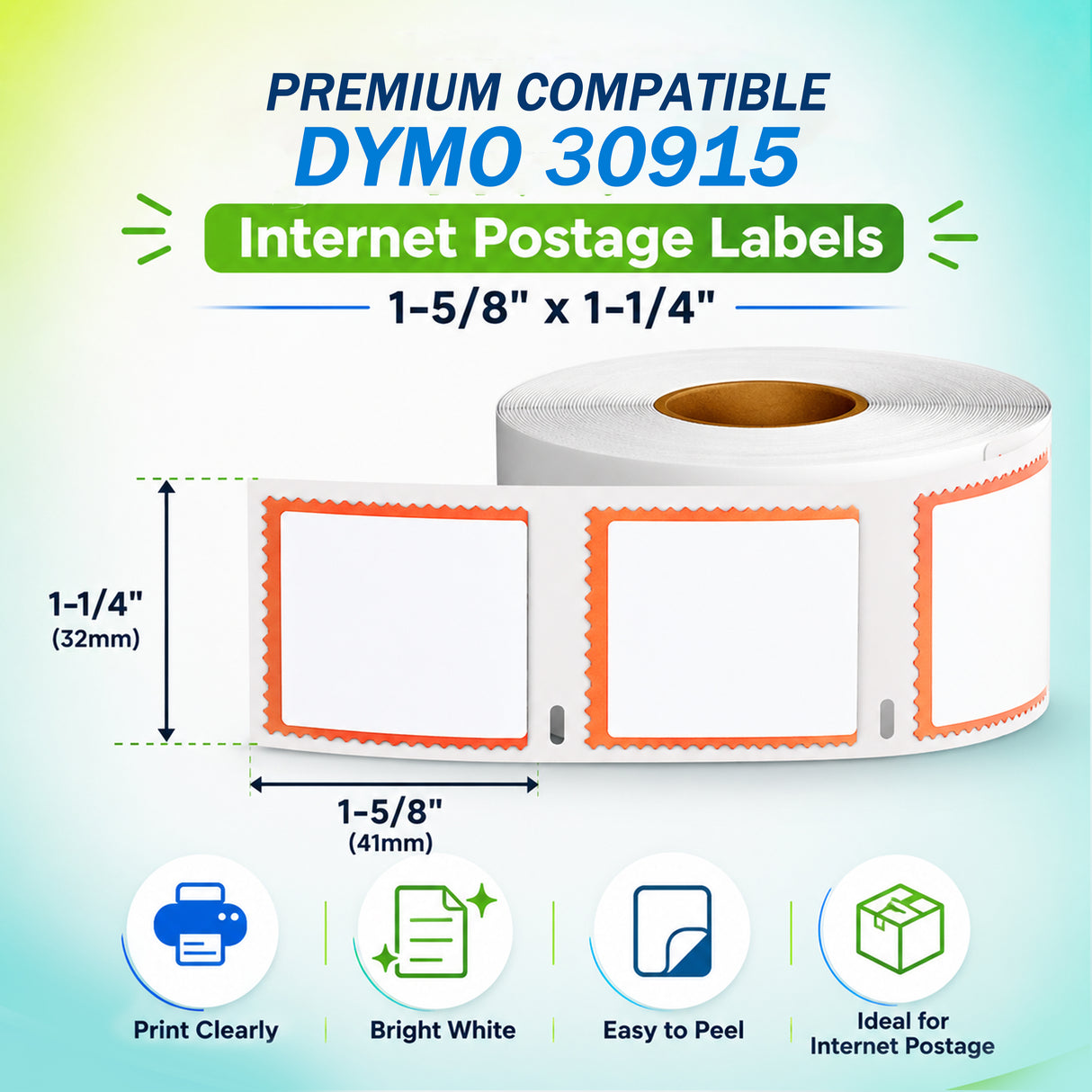30915 Internet Postage Labels Compatible with Dymo LabelWriter – 1-5/8" x 1-1/4" (41mm x 32mm) | Crisp Print | Strong Adhesive | Jam-Free | 700 Labels/Roll