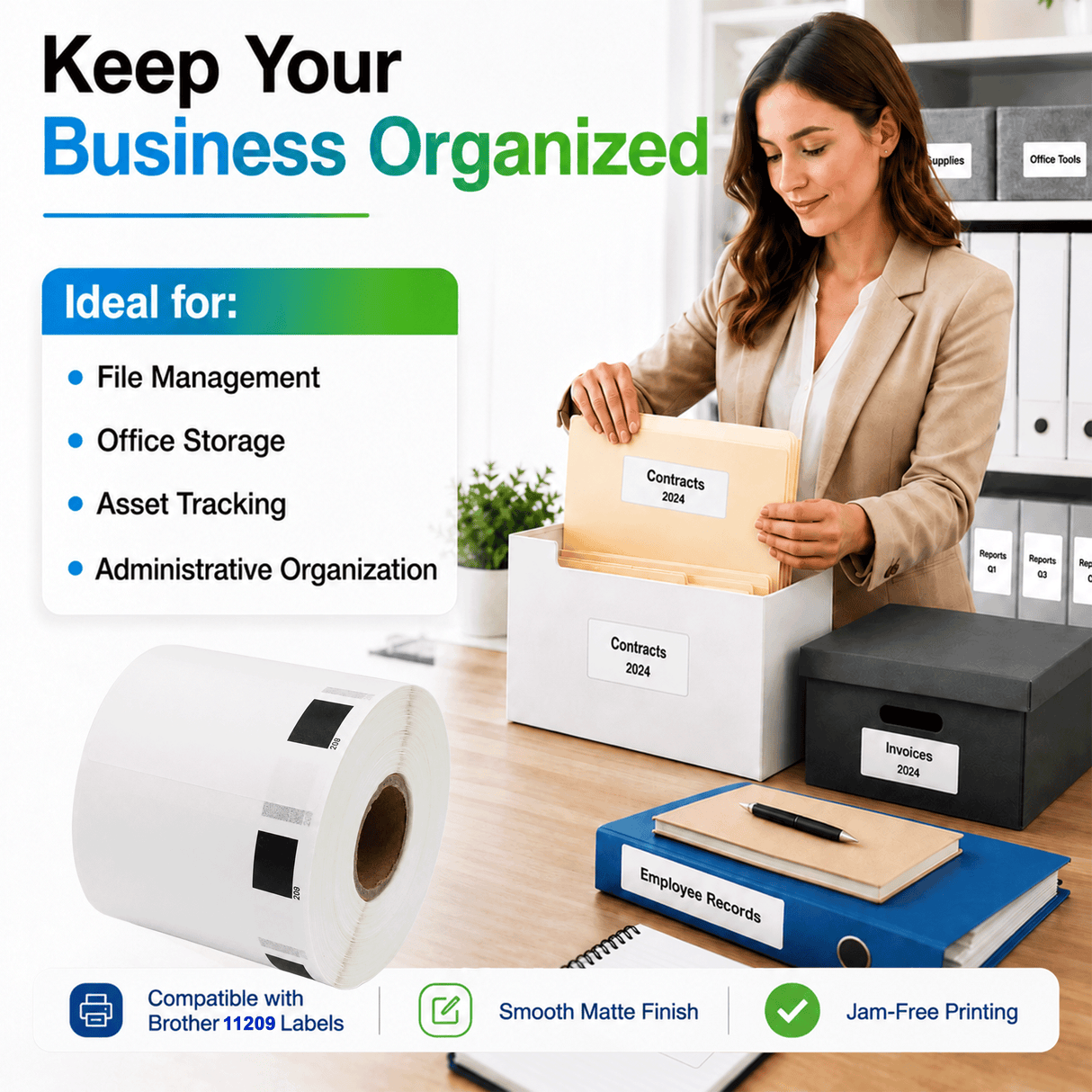 Brother DK-1209 Compatible Large Address Labels – 1.1" x 2.4" | Crisp Print | Strong Adhesive | Jam-Free | 800 Labels Per Roll
