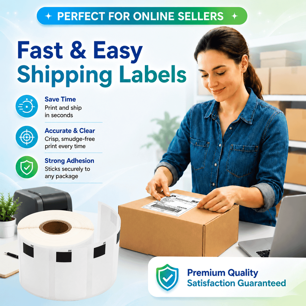 Brother DK-1209 Compatible Large Address Labels – 1.1" x 2.4" | Crisp Print | Strong Adhesive | Jam-Free | 800 Labels Per Roll