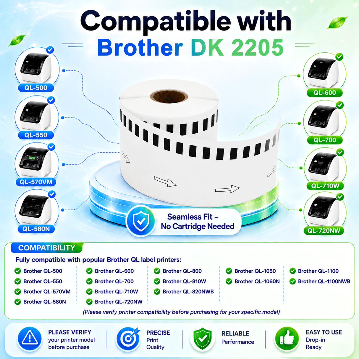 Brother DK-2205 Premium Compatible Continuous Paper Labels – 2.4" x 100 ft | Crisp Print | Strong Adhesive | Jam-Free