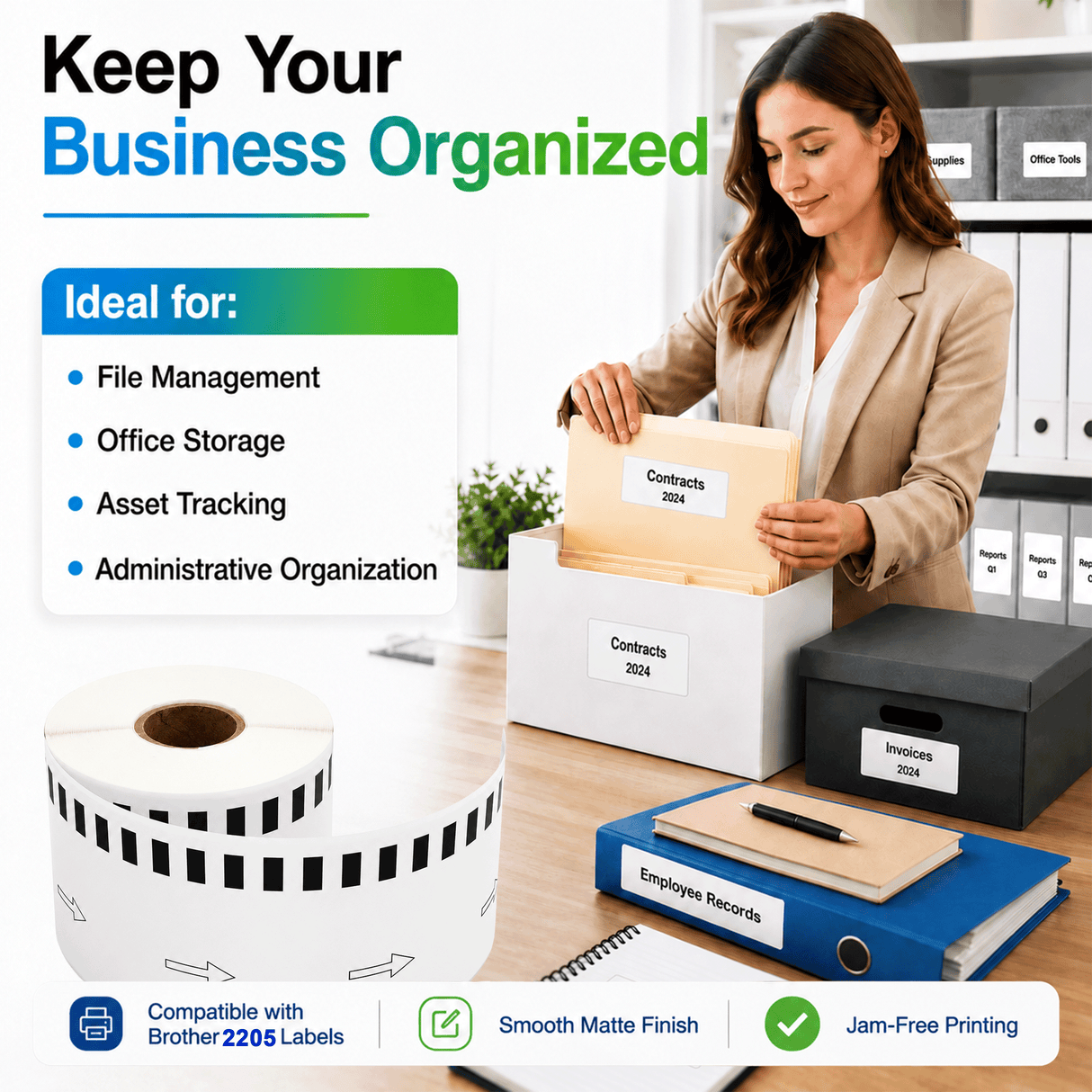 Brother DK-2205 Premium Compatible Continuous Paper Labels – 2.4" x 100 ft | Crisp Print | Strong Adhesive | Jam-Free