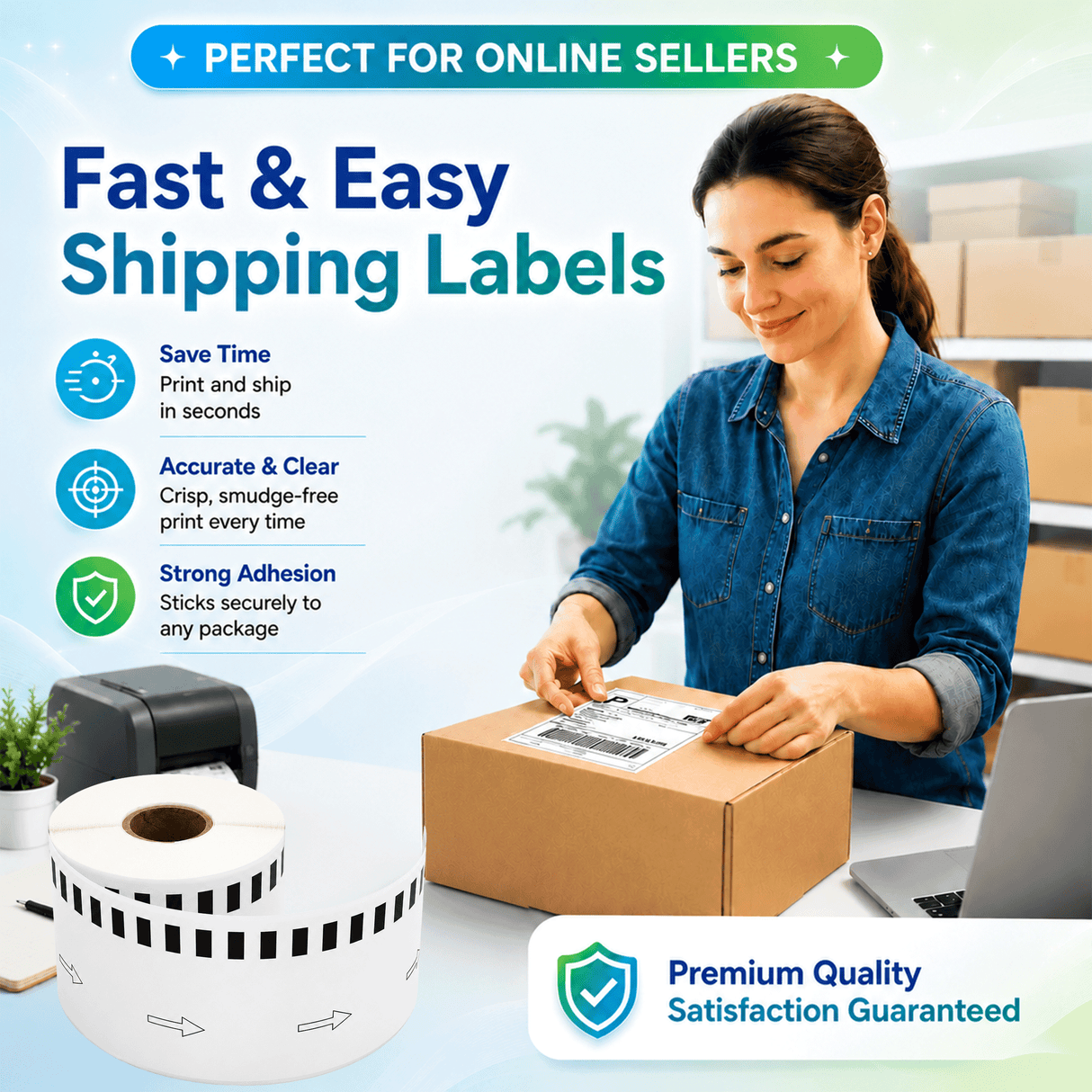 Brother DK-2205 Premium Compatible Continuous Paper Labels – 2.4" x 100 ft | Crisp Print | Strong Adhesive | Jam-Free