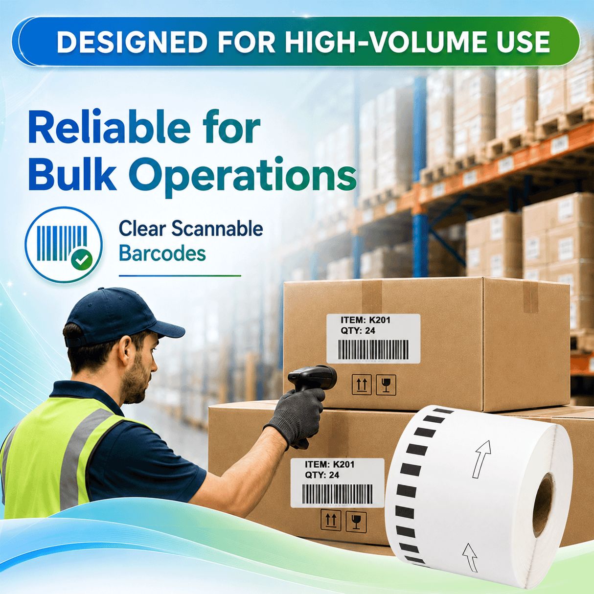 Brother DK-2205 Premium Compatible Continuous Paper Labels – 2.4" x 100 ft | Crisp Print | Strong Adhesive | Jam-Free