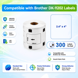 Brother DK-1202 Compatible Shipping / Multipurpose Labels – 2.4" x 4" | Crisp Print | Strong Adhesive | Jam-Free | 300 Labels Per Roll