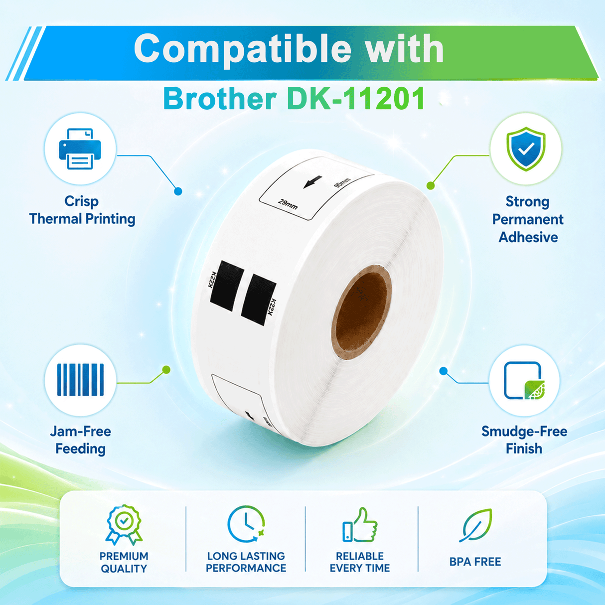 Brother DK-1201 Compatible Multipurpose / Return Address Labels – 1.1" x 3.5" | Crisp Print | Strong Adhesive | Jam-Free | 400 Labels Per Roll