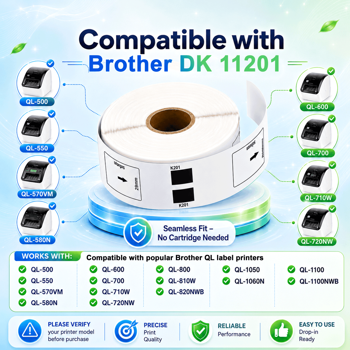 Brother DK-1201 Compatible Multipurpose / Return Address Labels – 1.1" x 3.5" | Crisp Print | Strong Adhesive | Jam-Free | 400 Labels Per Roll