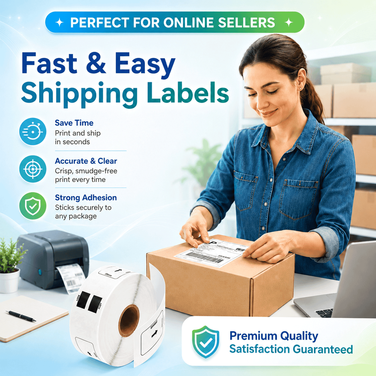 Brother DK-1201 Compatible Multipurpose / Return Address Labels – 1.1" x 3.5" | Crisp Print | Strong Adhesive | Jam-Free | 400 Labels Per Roll