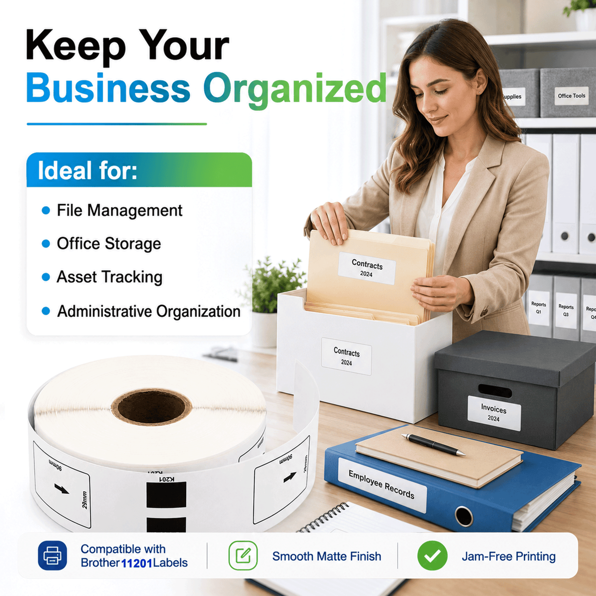 Brother DK-1201 Compatible Multipurpose / Return Address Labels – 1.1" x 3.5" | Crisp Print | Strong Adhesive | Jam-Free | 400 Labels Per Roll